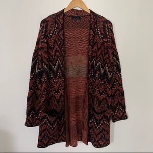 Lucky Brand Long Ikat Open Front Cardigan, L